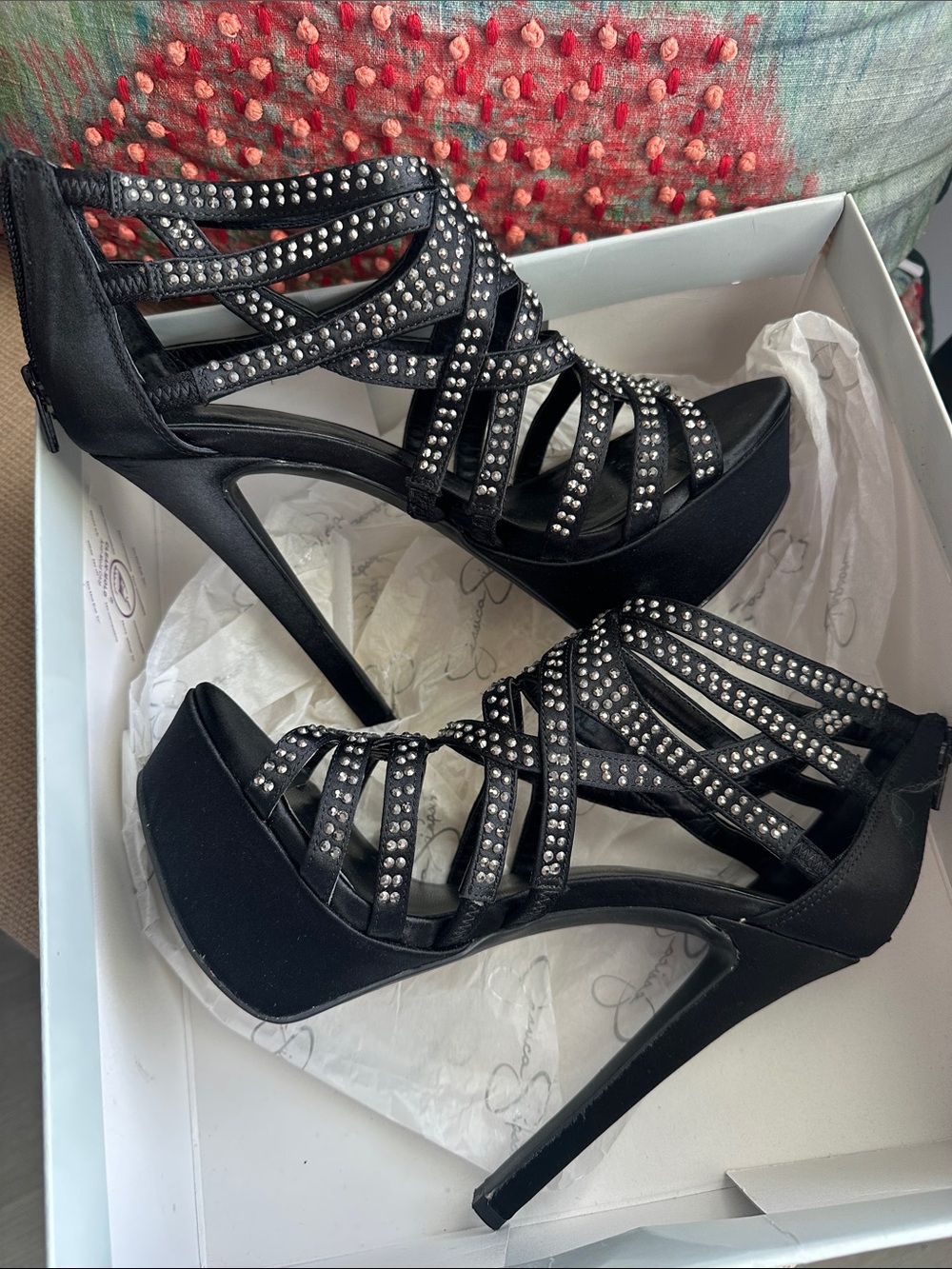 Jessica Simpson Black Studded Strappy High Heel Sandals
